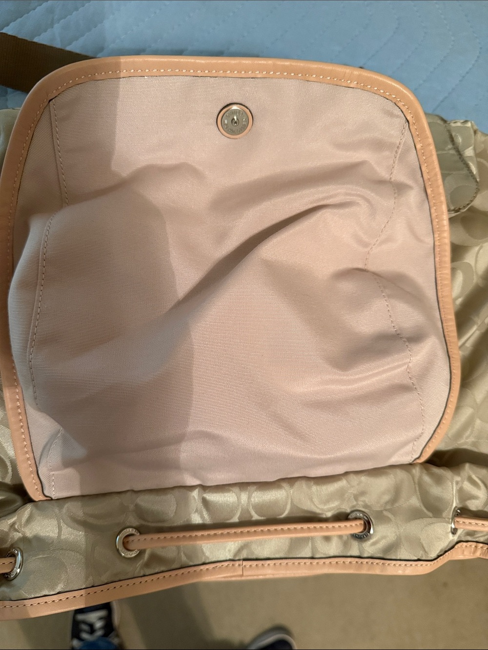 Coach Cream Signature Nylon Backpack with Pink Trim - Picture 12 of 13